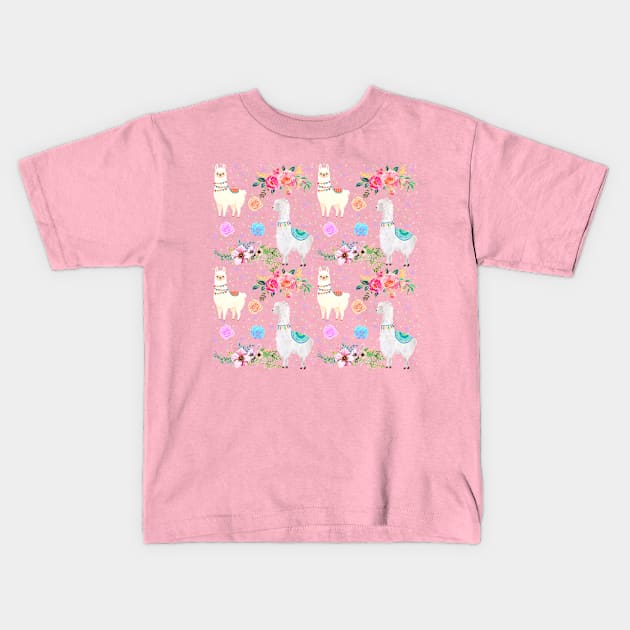 Llama pattern-black version 2 Kids T-Shirt by Miruna Mares